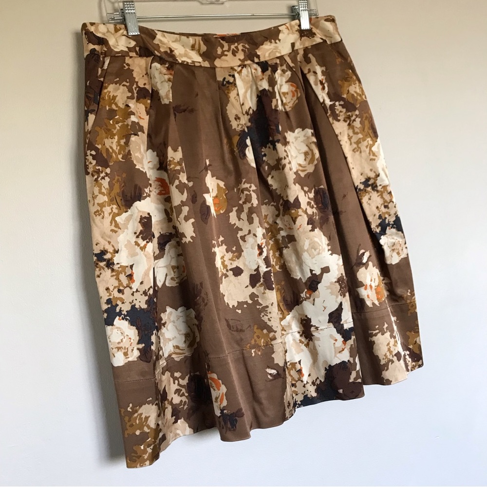 Talbots Petite Brown Floral Satin Skirt Size 14P Pleated Size Zip Lined NEW - Picture 2 of 11